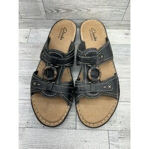 Clarks Bendables Sandals Womens Sz 8M‎ Nikki Peridot Slides Brown Leather Casual